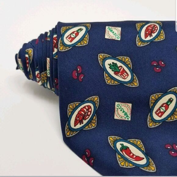 Tabasco Navy Blue Novelty Crayfish & Peppers Tie - Picture 2 of 5
